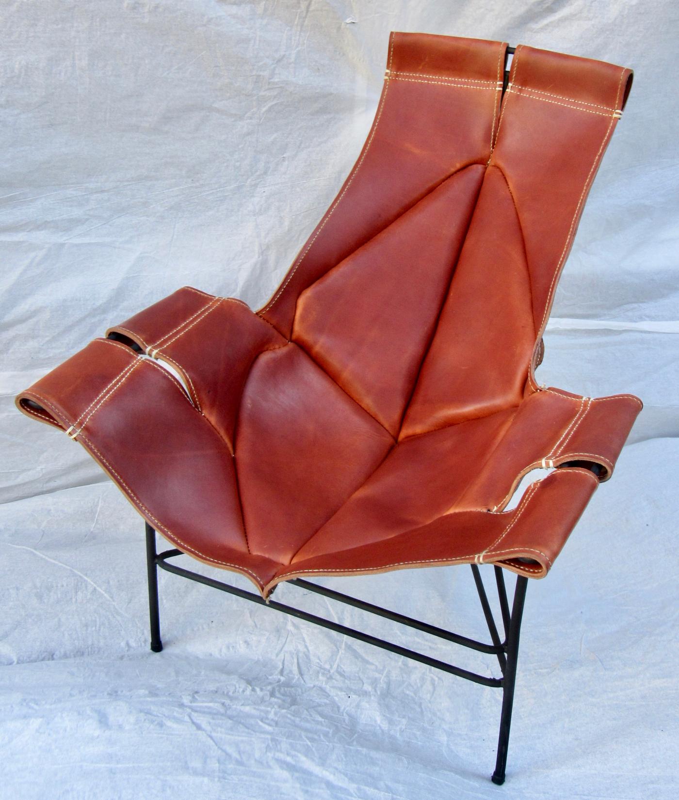 Jerry Johnson Wrought Iron Jerry Johnson Leather Sling Lounge Chair