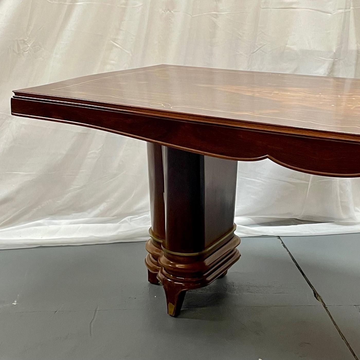 Jules Leleu French Art Deco Dining Table by Jules Leleu, Refinished, Double Pedestal