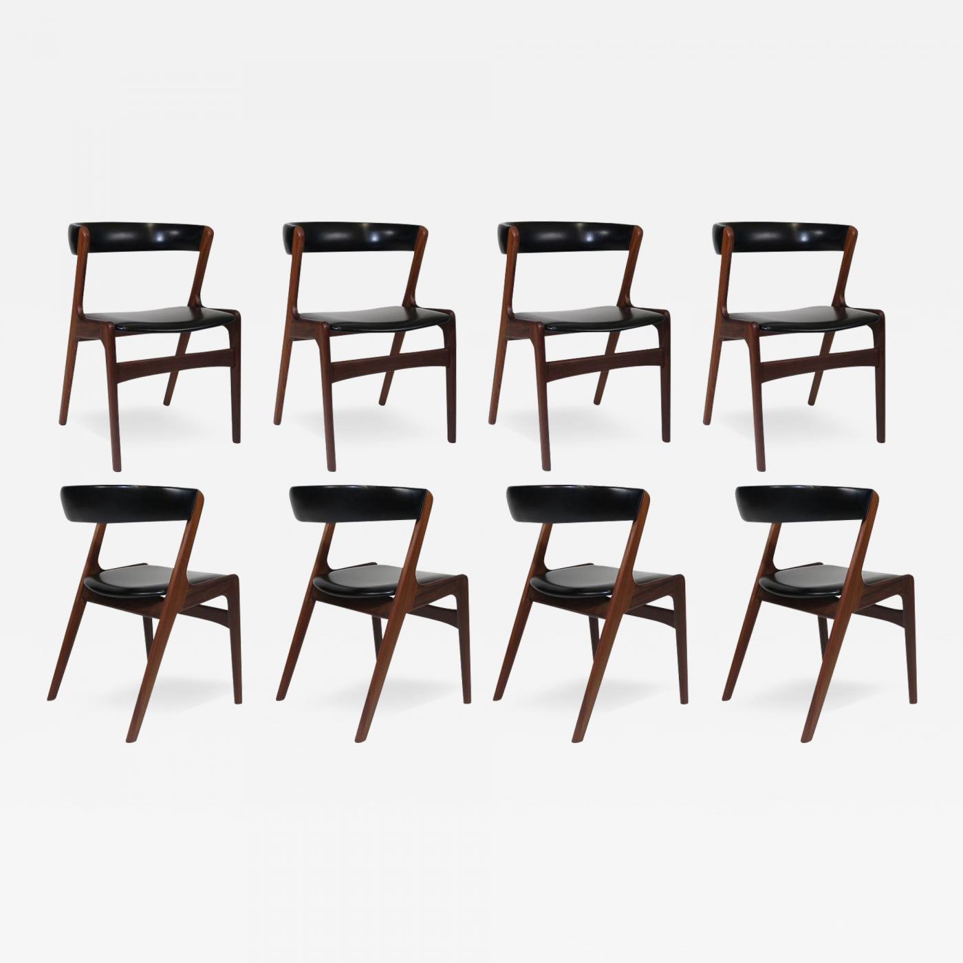 Kai Kristiansen Mid century Danish Curved Back Dining Chairs in