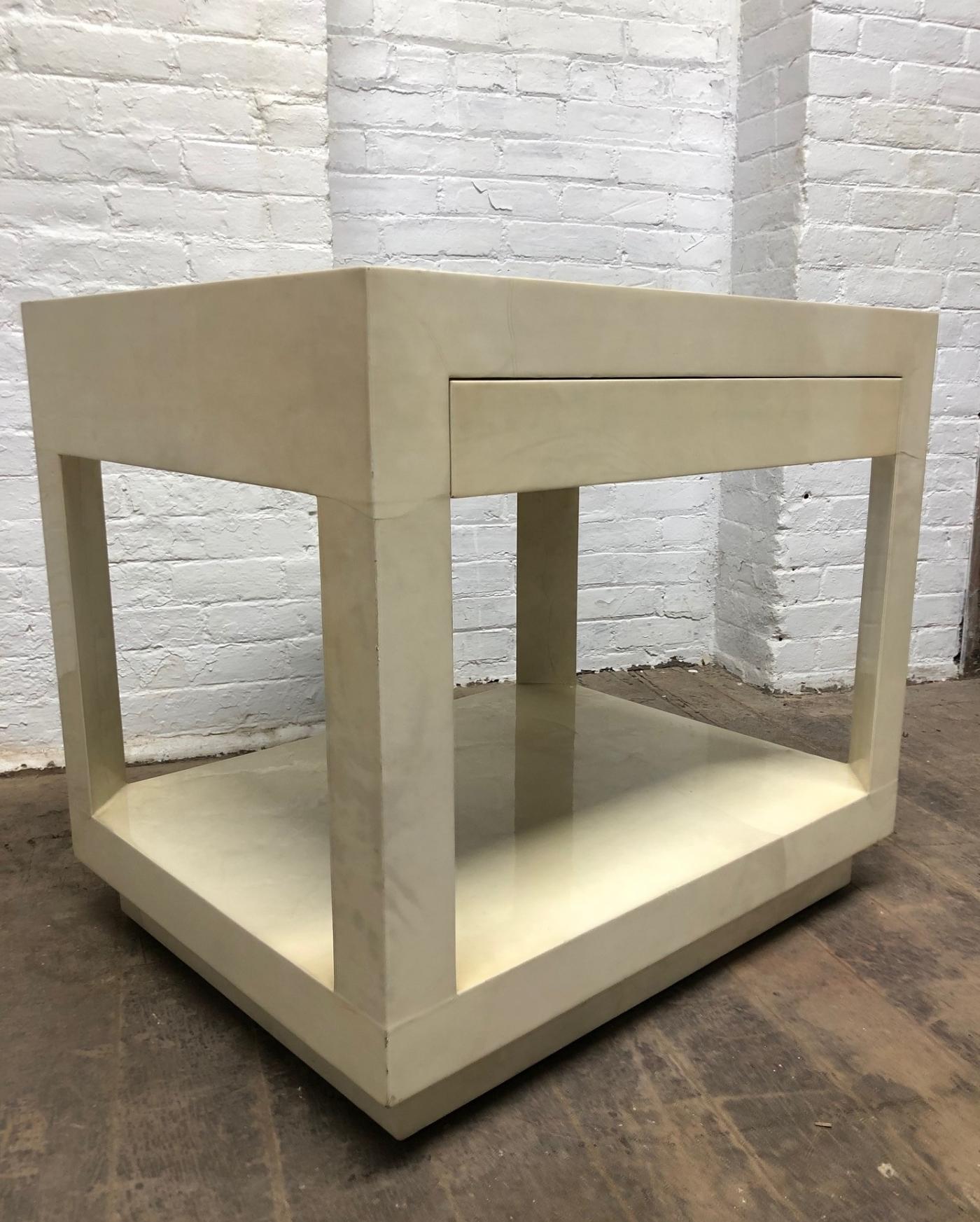 Karl Springer Goatskin Parchment Side Table by Karl Springer