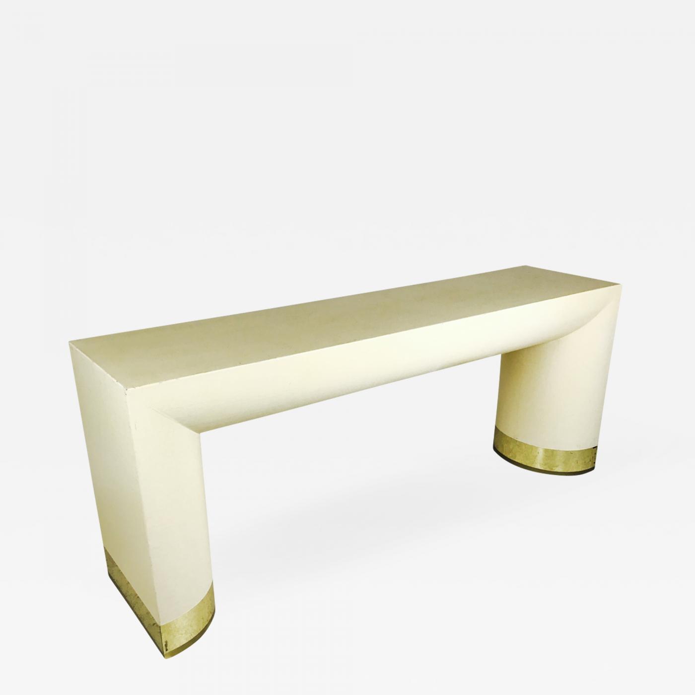 Grasscloth Console Table With Brass Feet In The Style Of Karl Springer