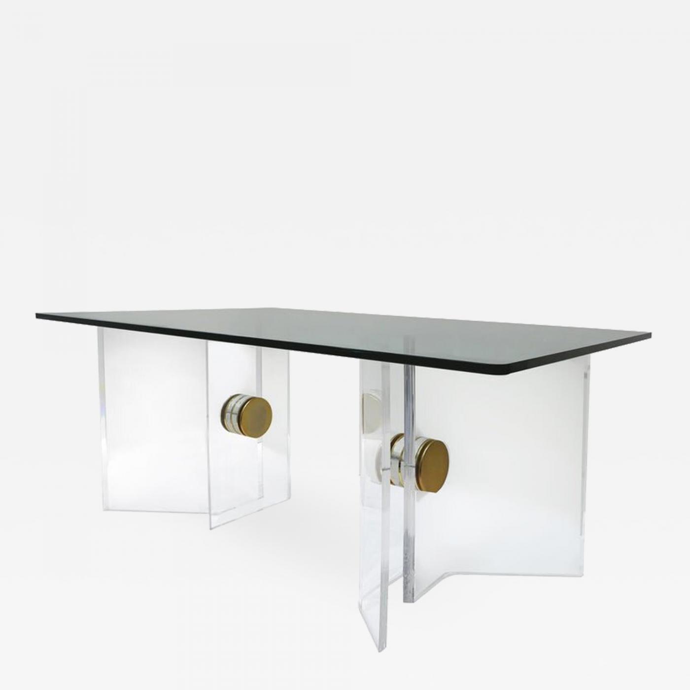 Karl Springer Karl Springer Lucite And Brass Desk With A Glass Top