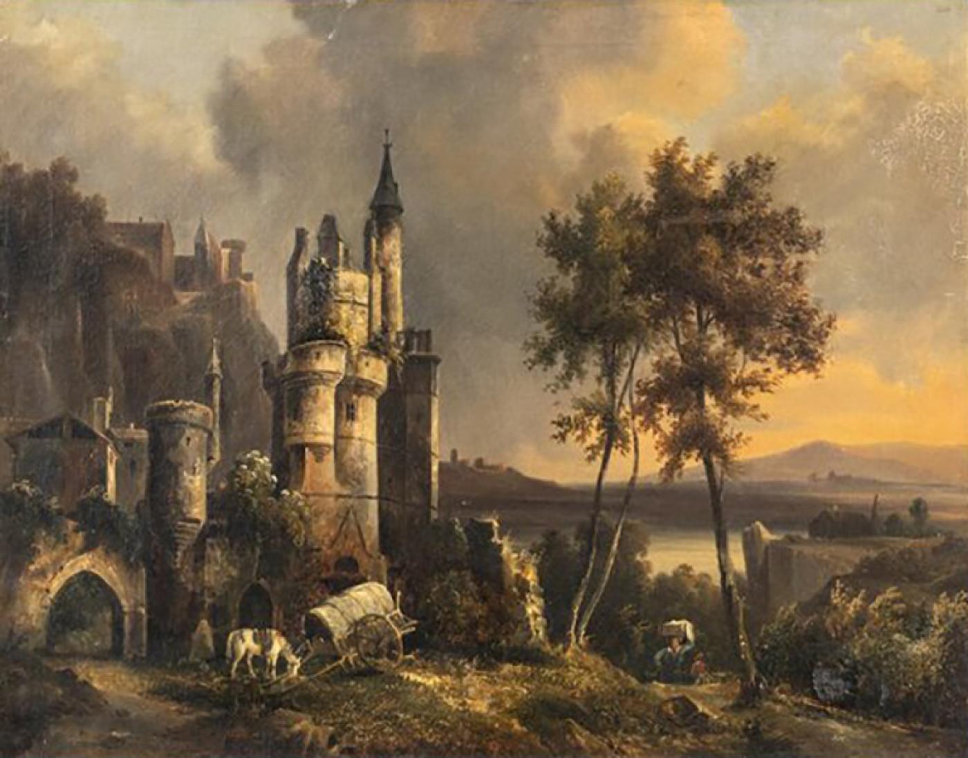 Wooded River Landscape with a Castle (oil on panel)