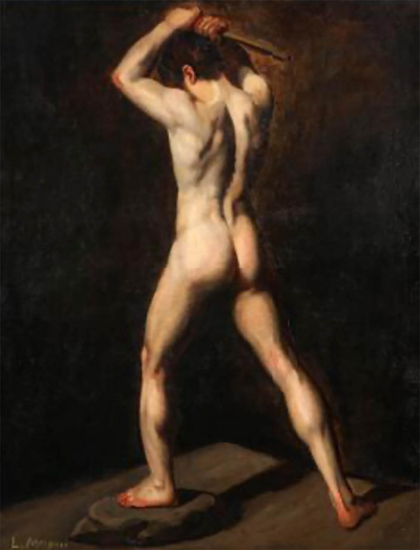 Large 19th century male nude portrait