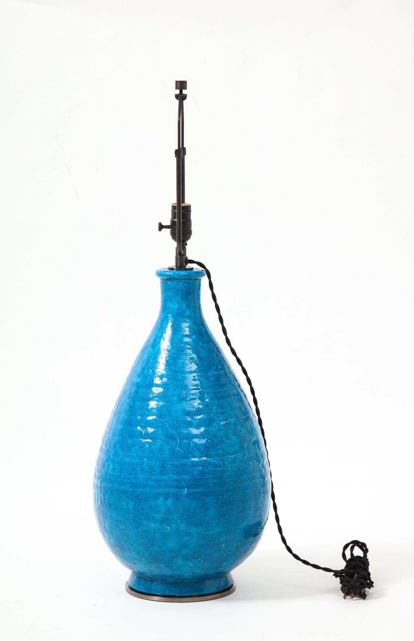 Large Blue Vintage Italian Ceramic Table Lamp, Circa 1960s