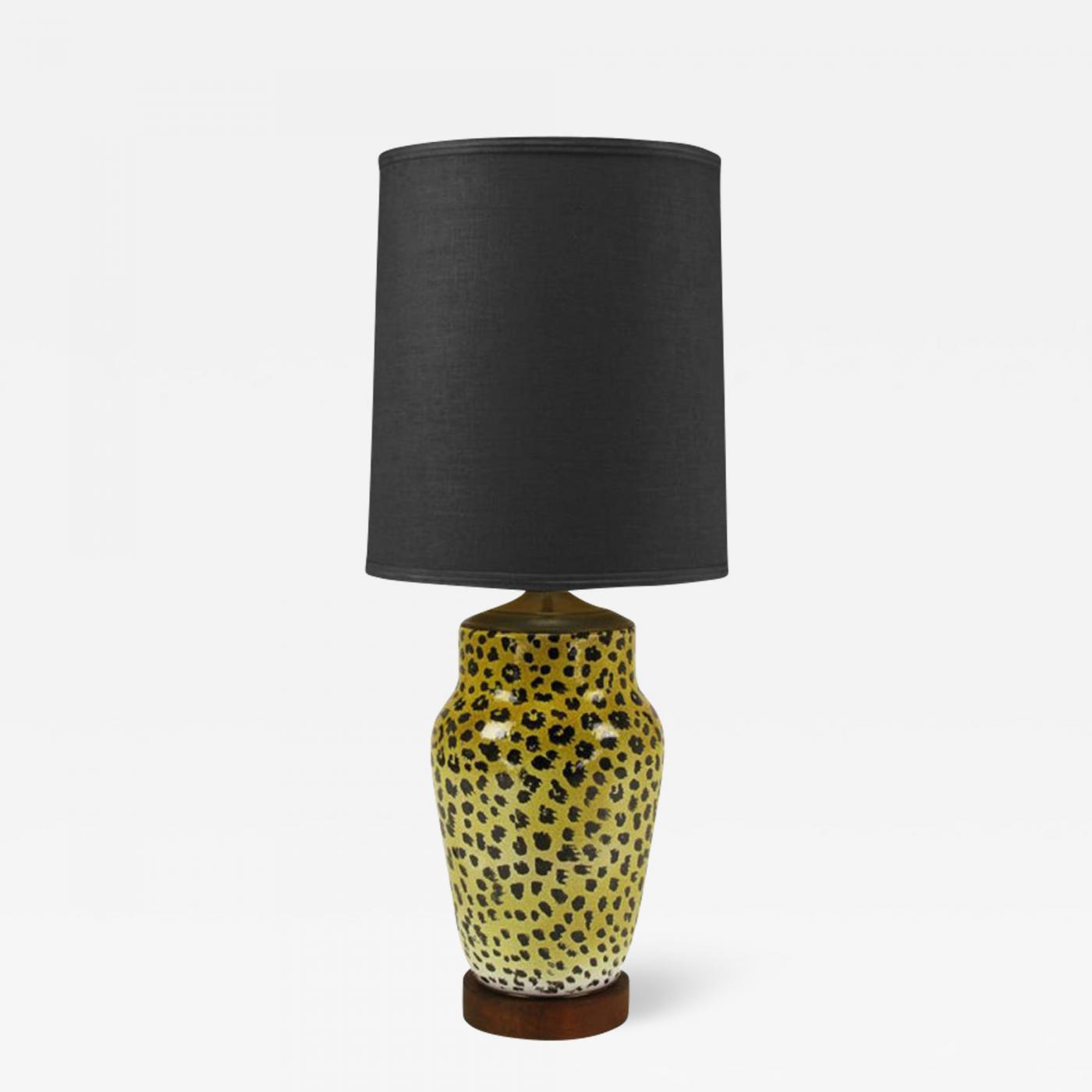 Large Italian Ceramic Leopard Glazed Table Lamp