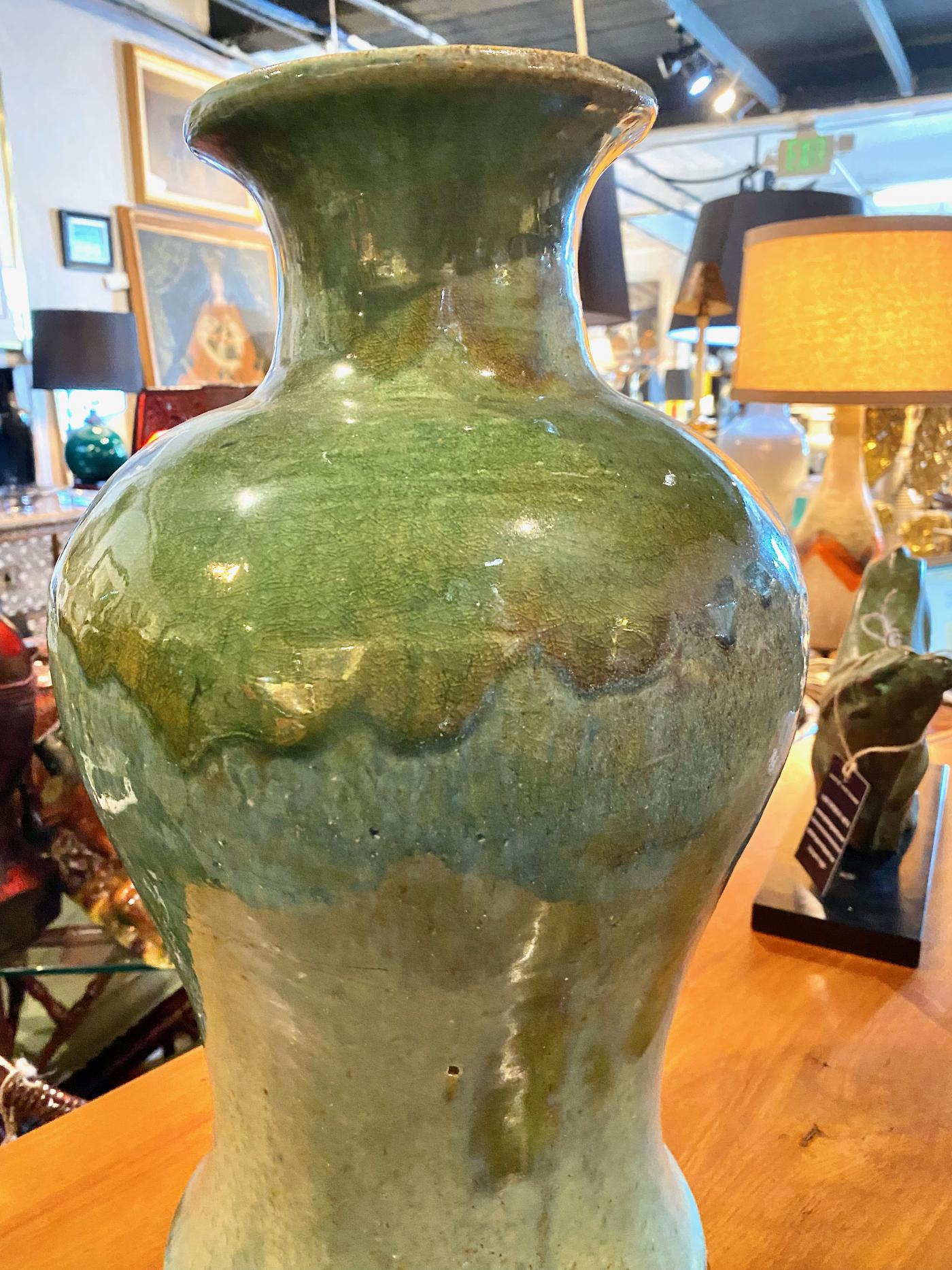 Large Korean or Japanese Drip Glaze Studio Pottery Vase