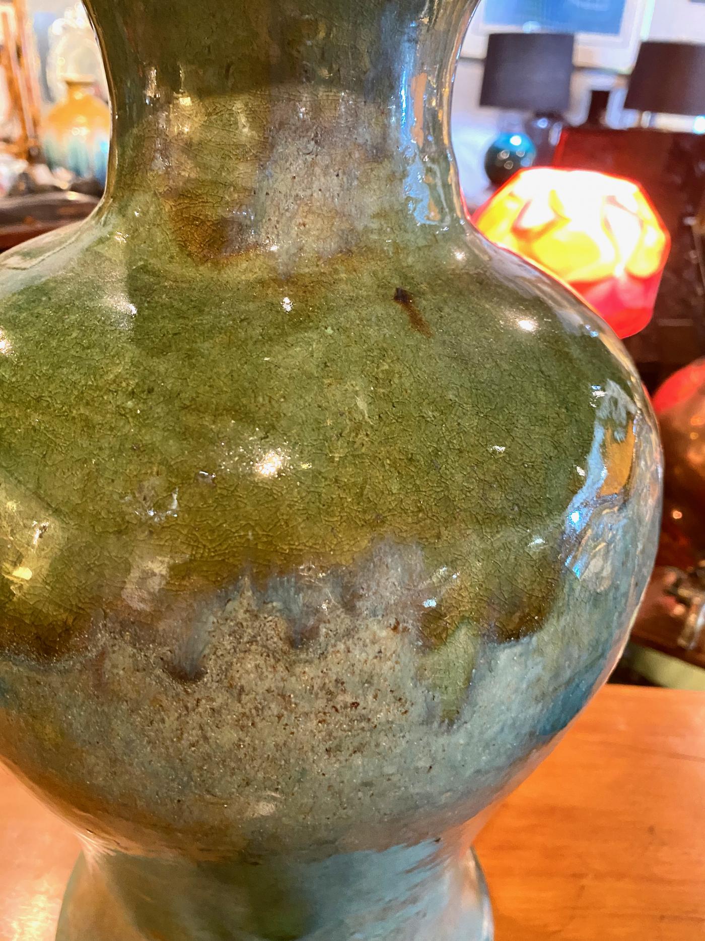 Large Korean or Japanese Drip Glaze Studio Pottery Vase