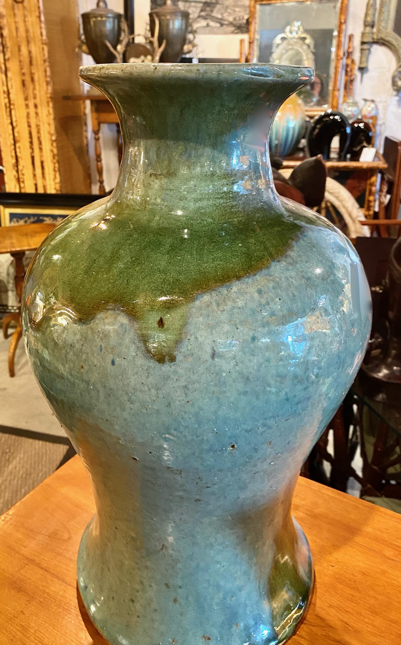 Large Korean or Japanese Drip Glaze Studio Pottery Vase