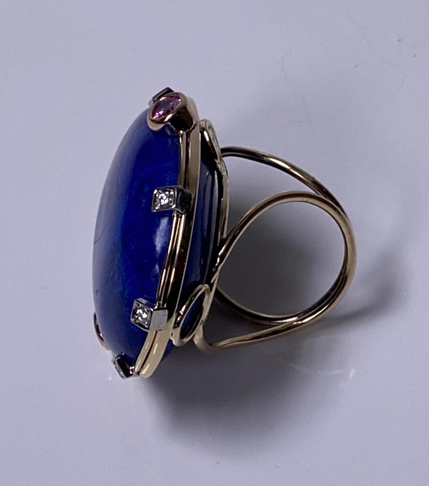 Large Lapis Lazuli Sapphire Diamond Gold Ring