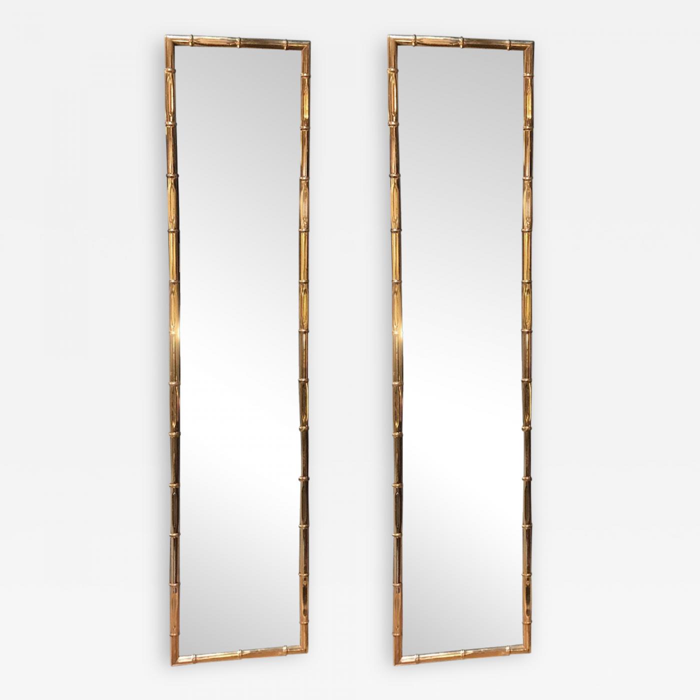 Large Rectangular Faux Bamboo Brass Wall Mirror. Italy, 1960s