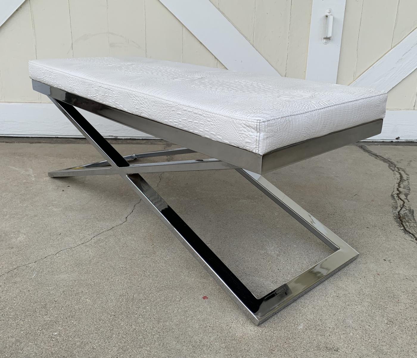 Large X Frame Bench with Faux Crocodile Upholstery