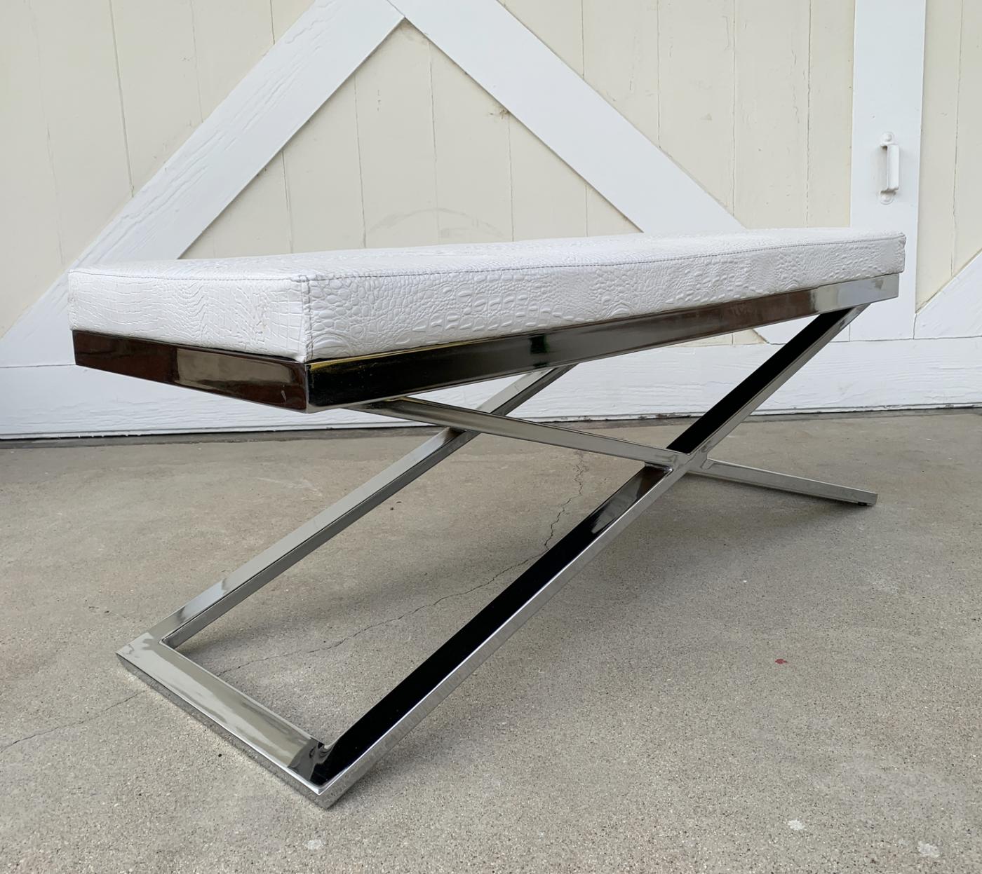 Large X Frame Bench with Faux Crocodile Upholstery