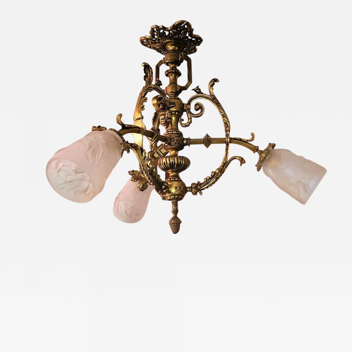 Late 19C French Aesthetic Movement Gilt Bronze Chandelier