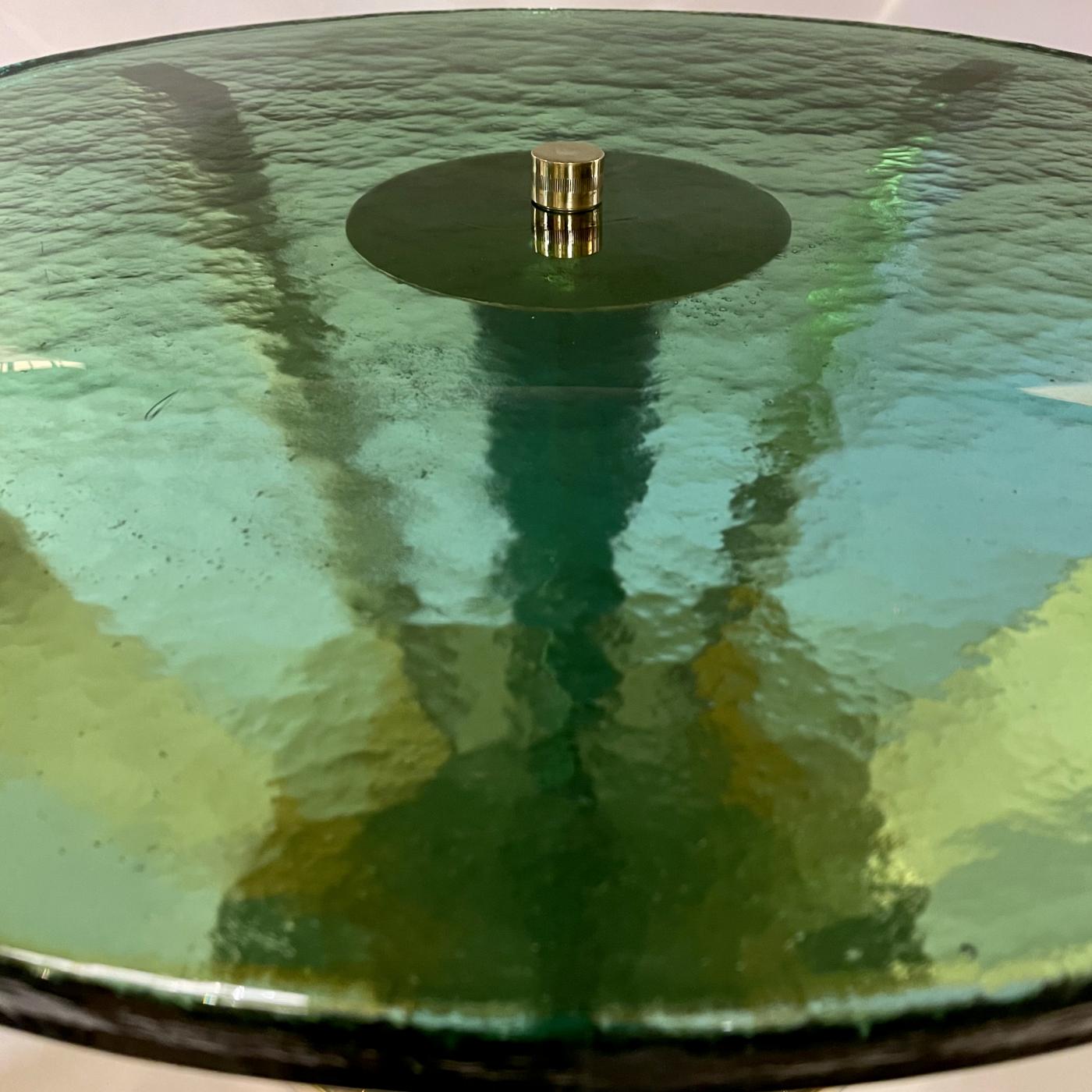 Late 20th Century Brass & Green Molten Murano Glass Coffee Table