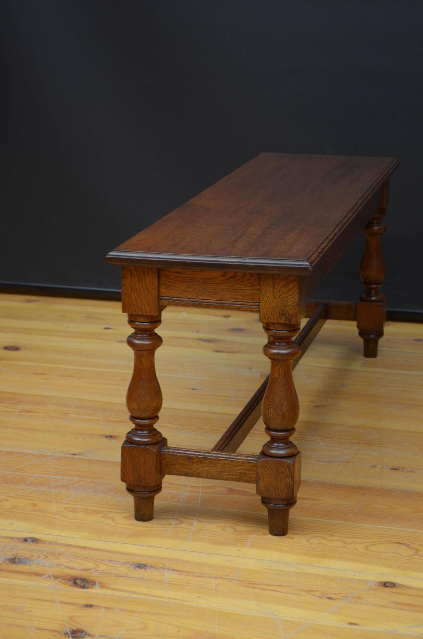 Late Victorian Solid Oak Hall Bench