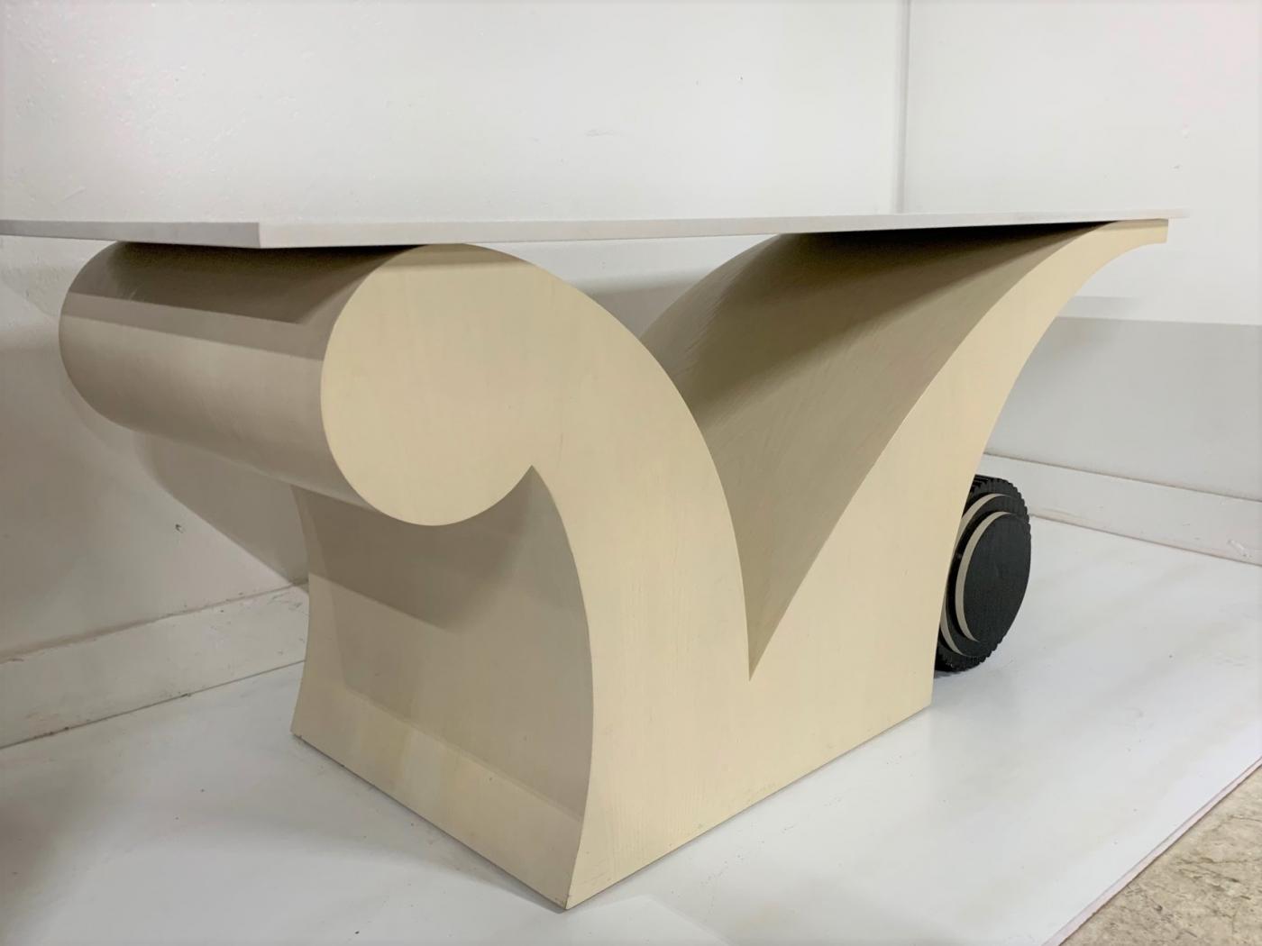 Limed Oak Art Deco Style White Quartz Top Console Table