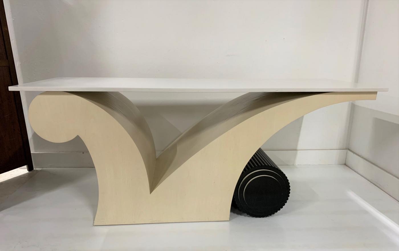 Limed Oak Art Deco Style White Quartz Top Console Table