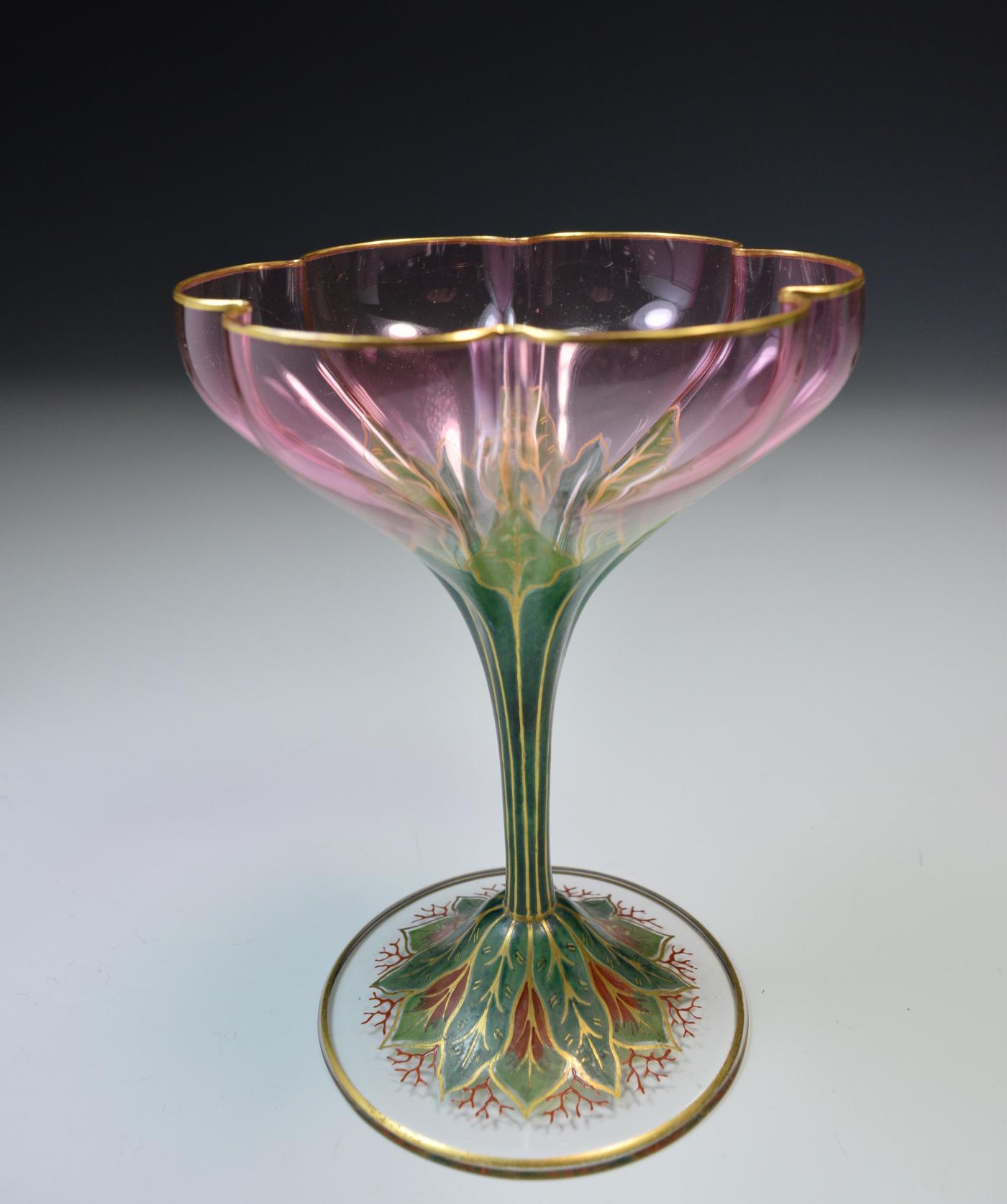 J. & L. Lobmeyr - Lobmeyr Champagne Flower Form Enamel Art Glass 1905