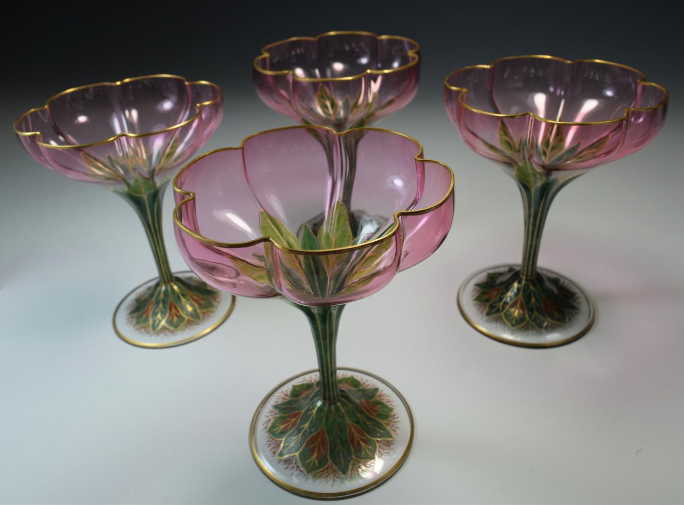 J. & L. Lobmeyr - Lobmeyr Champagne Flower Form Enamel Art Glass 1905