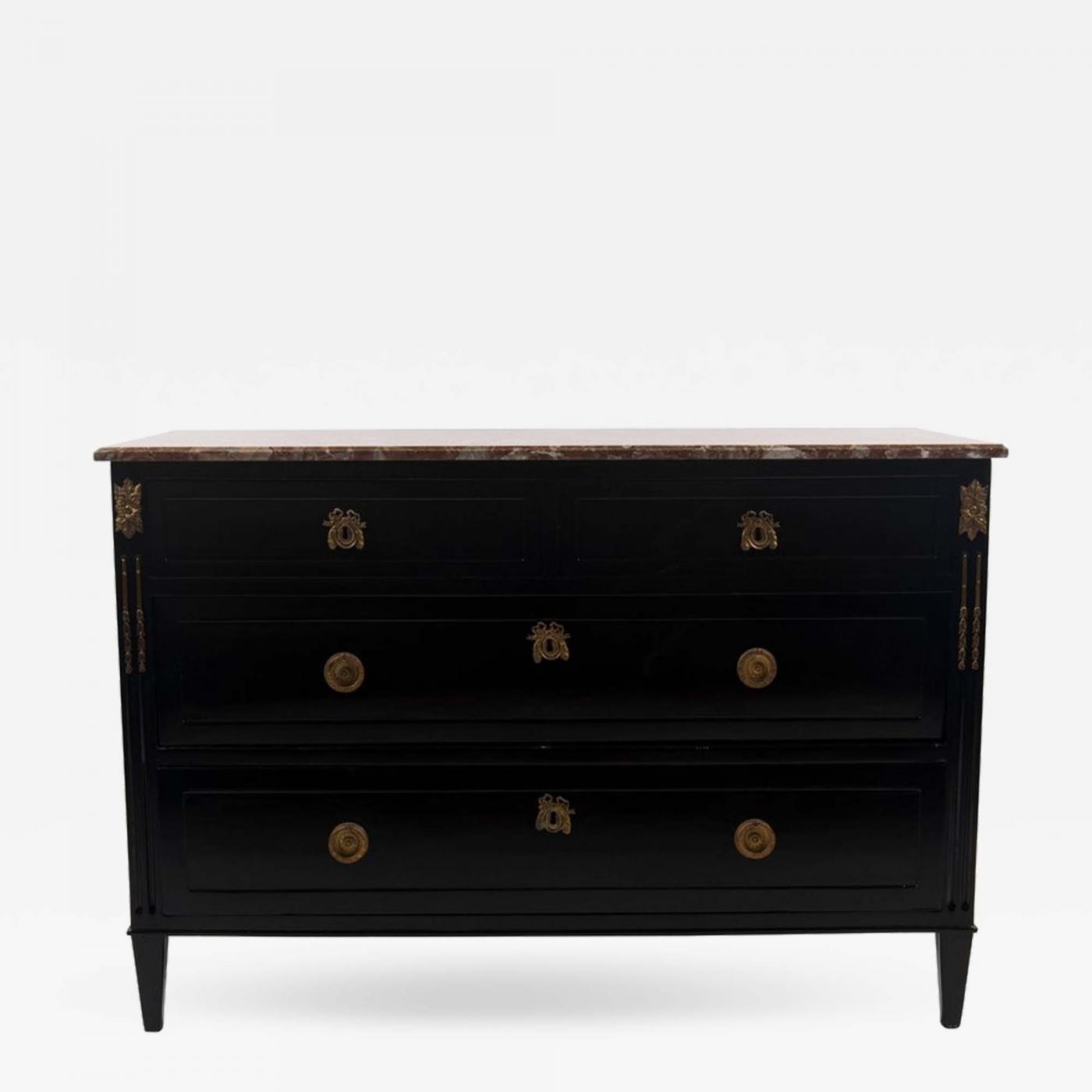 Louis Xvi Style Black Lacquered Chest Of Drawers