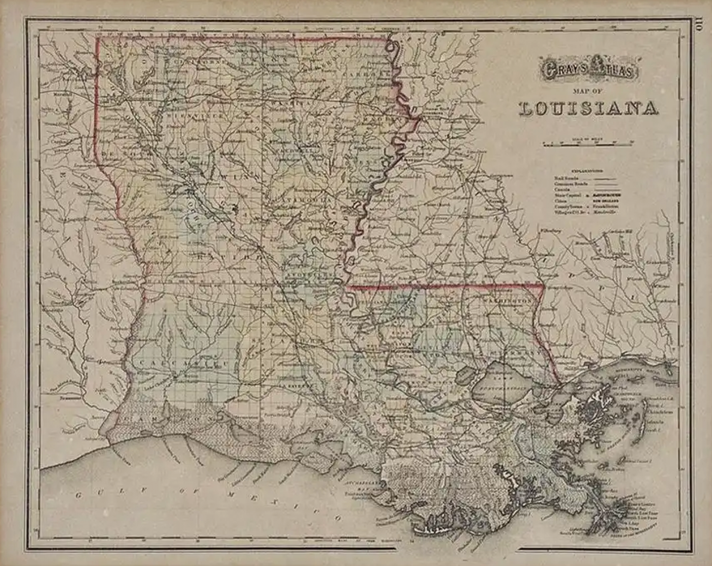 Louisiana Lithograph Map