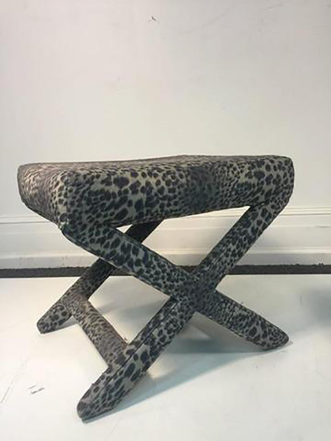 Lovely Pair of Leopard Print XBase Stools or Benches