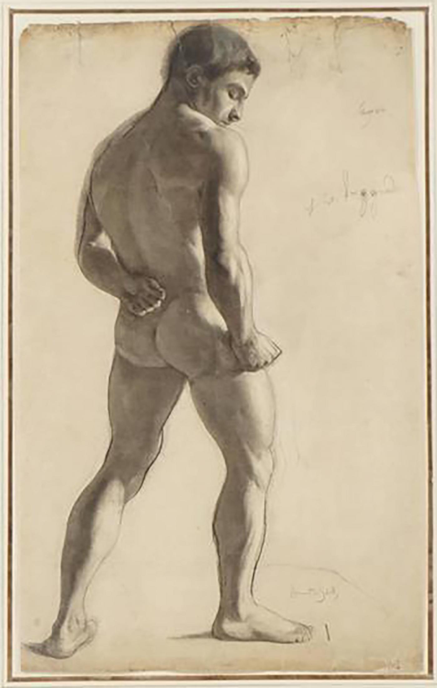 Lucien Laurent-Gsell - Large Charcoal on Paper Drawing of a Male Nude