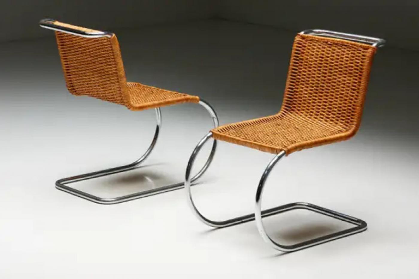 Ludwig Mies Van Der Rohe Mies Van Der Rohe "MR10" Rattan Easy Chairs