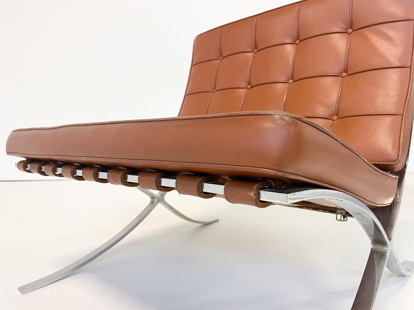 Ludwig Mies Van Der Rohe Pair of Brown Leather "Barcelona" Chairs by