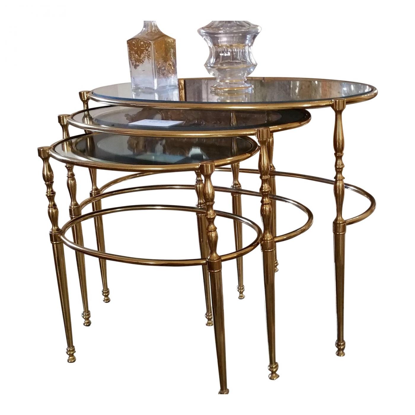 MID CENTURY BRASS OVAL NESTING TABLES