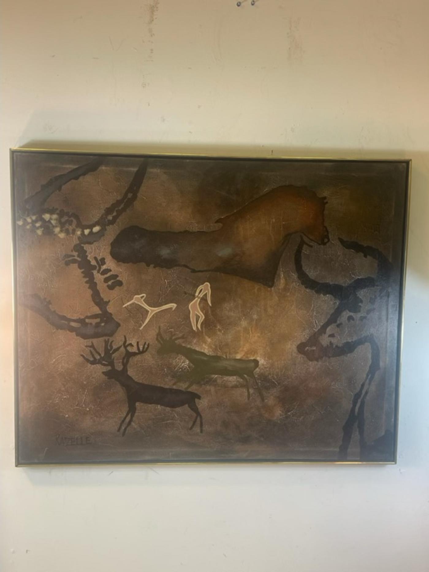 MID CENTURY MODERN ANIMAL CAVE PAINTING BY RAZELLE