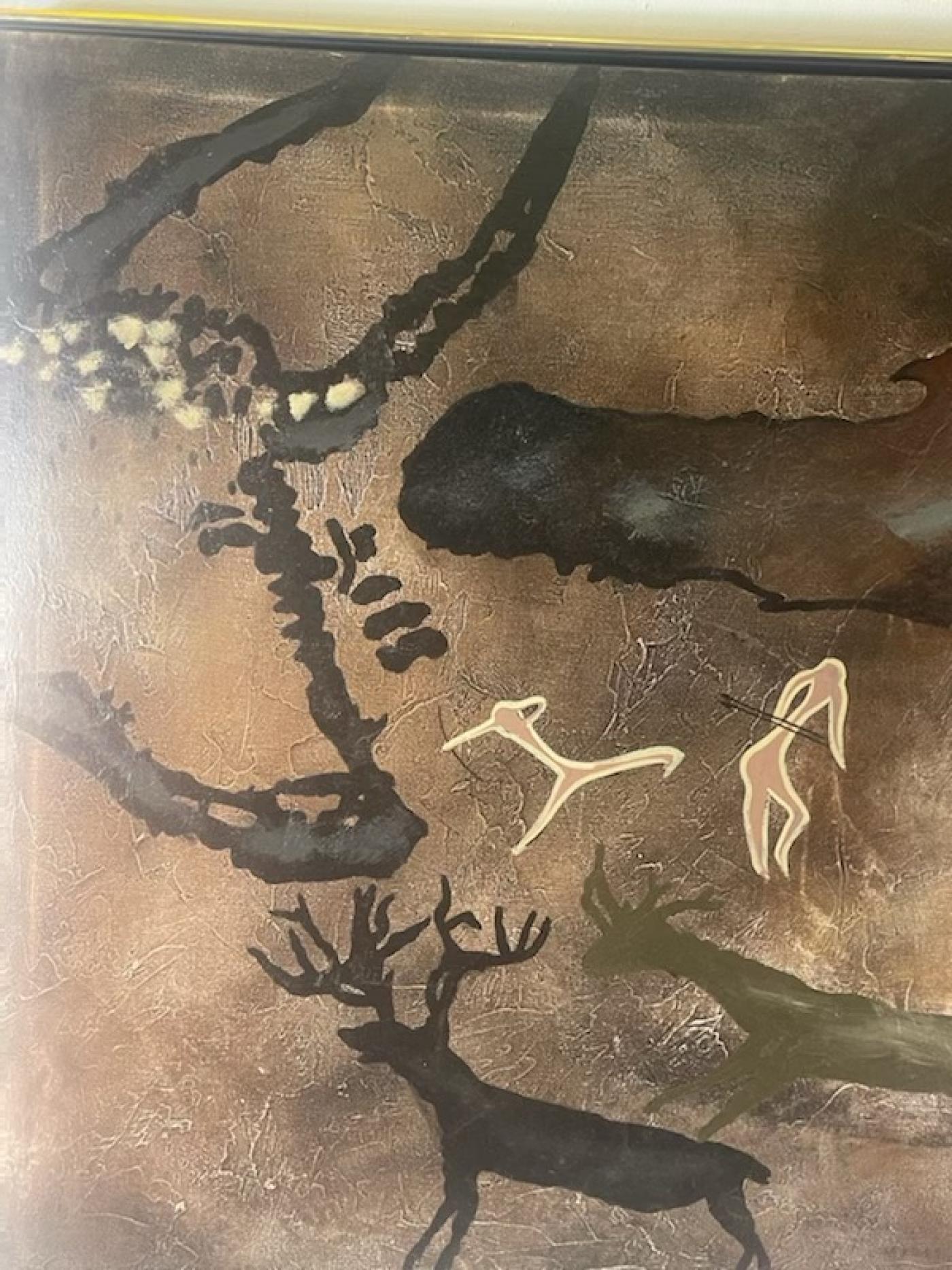 MID CENTURY MODERN ANIMAL CAVE PAINTING BY RAZELLE