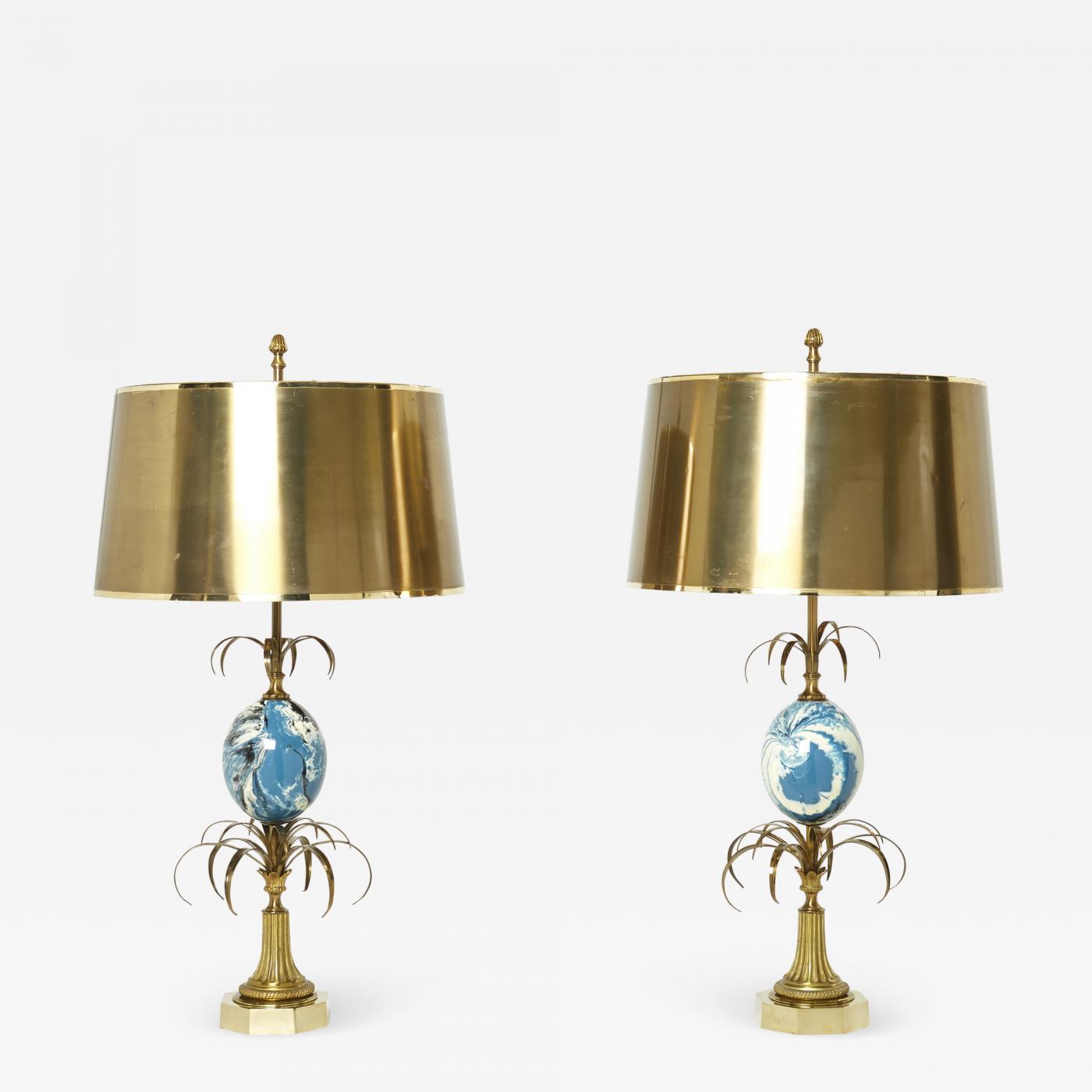 Pair of Maison Charles Burgundy Lacquered Lamps Pair of Maison Charles Burgundy Lacquered Lamps