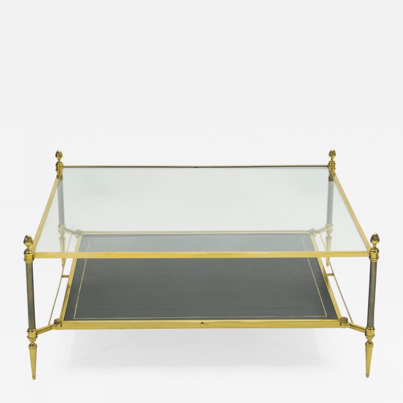 leather and brass coffee table