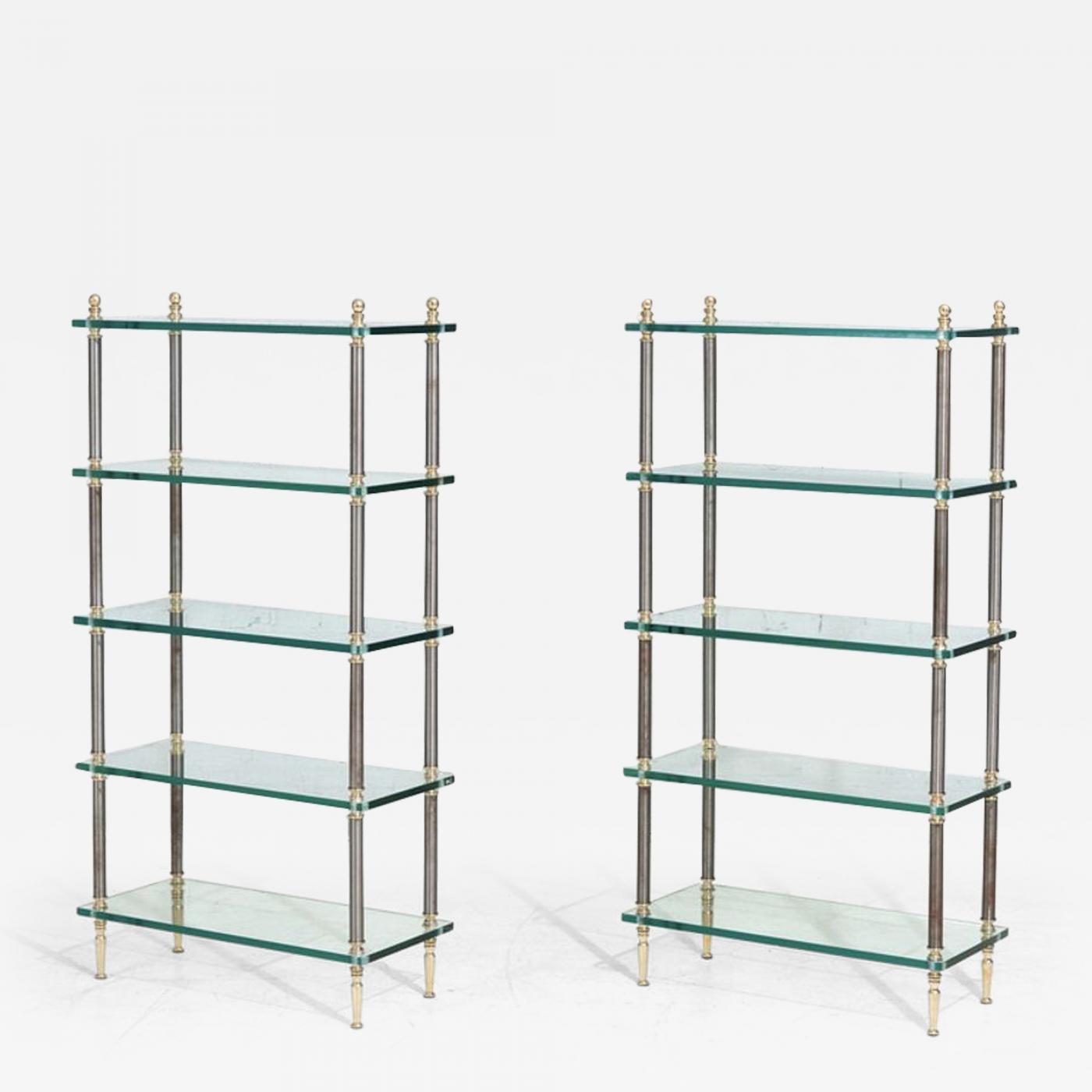 Steel and Brass Etagere in the Style of Maison Jansen For Sale at