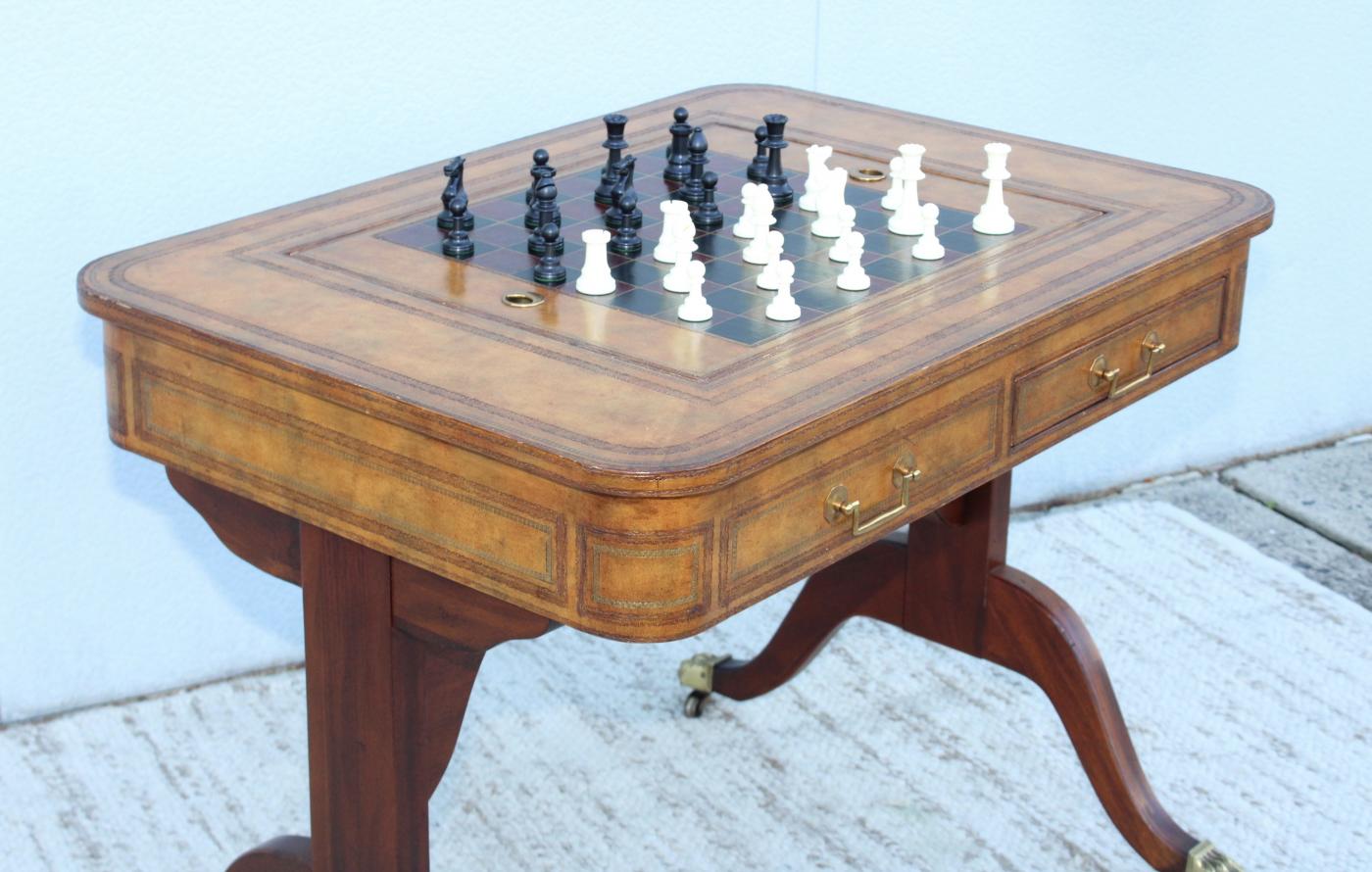 Maitland-Smith - Maitland Smith Leather Top Game Table