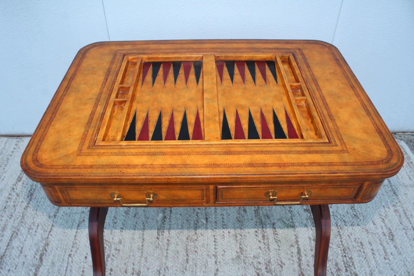 Maitland-Smith - Maitland Smith Leather Top Game Table