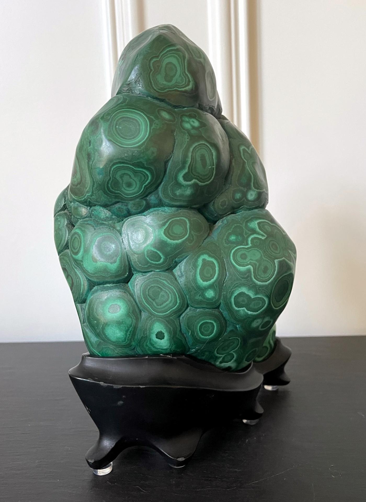 Malachite Rock on Display Stand as a Chinese Scholar Stone