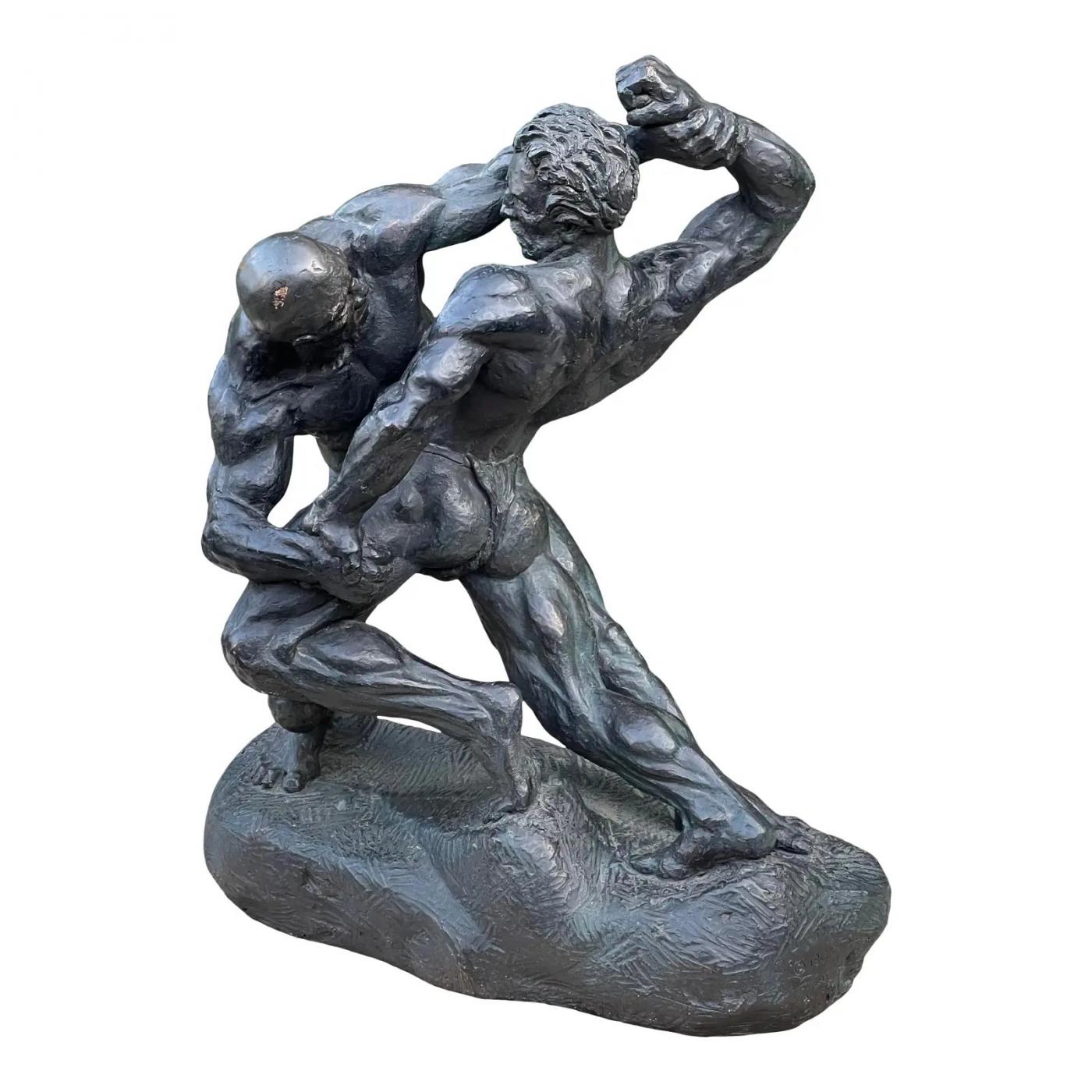 Male Nude Composition Sculpture of Wrestlers