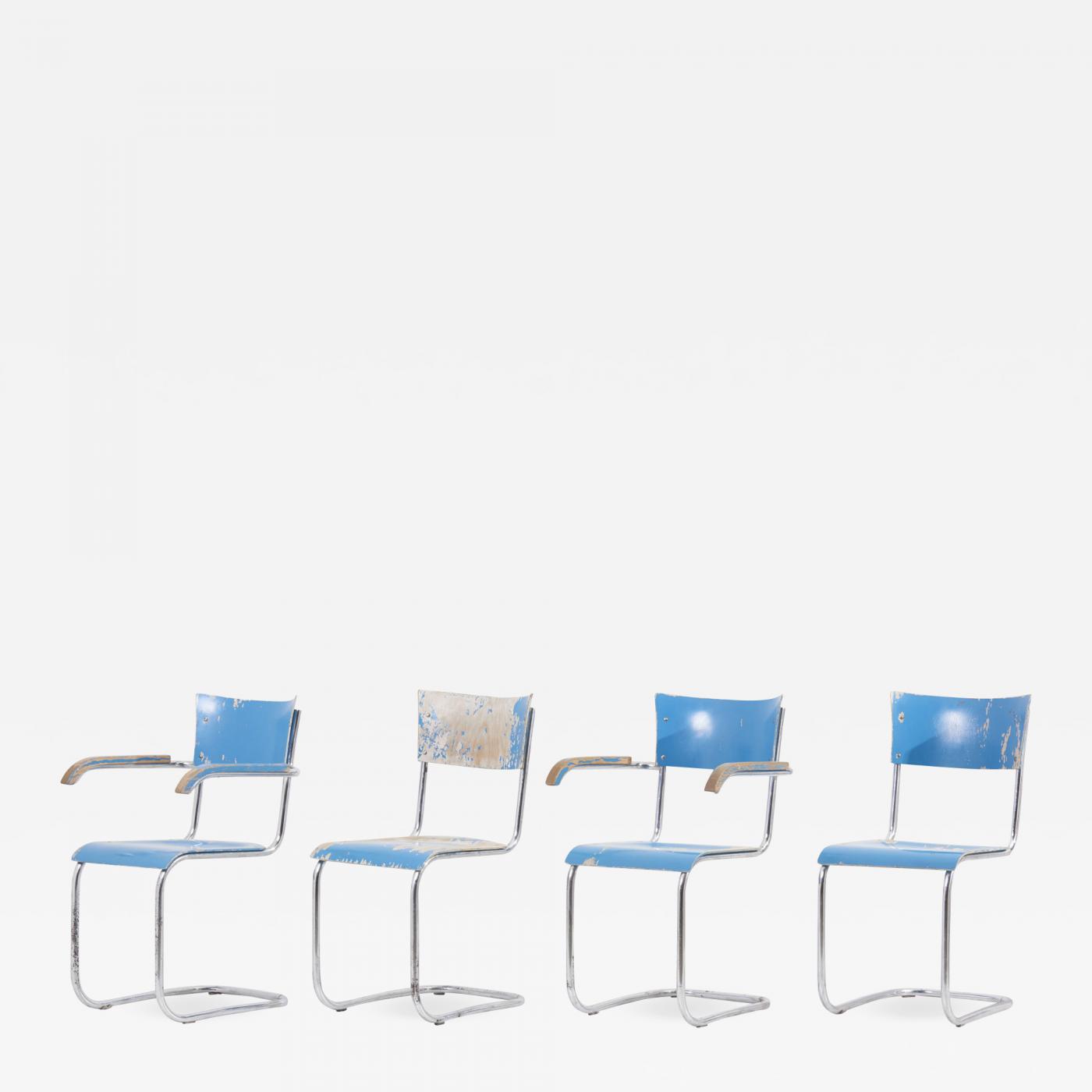 Mart Stam Set of 4 Blue Cantilever Chairs B43 by Mart Stam for