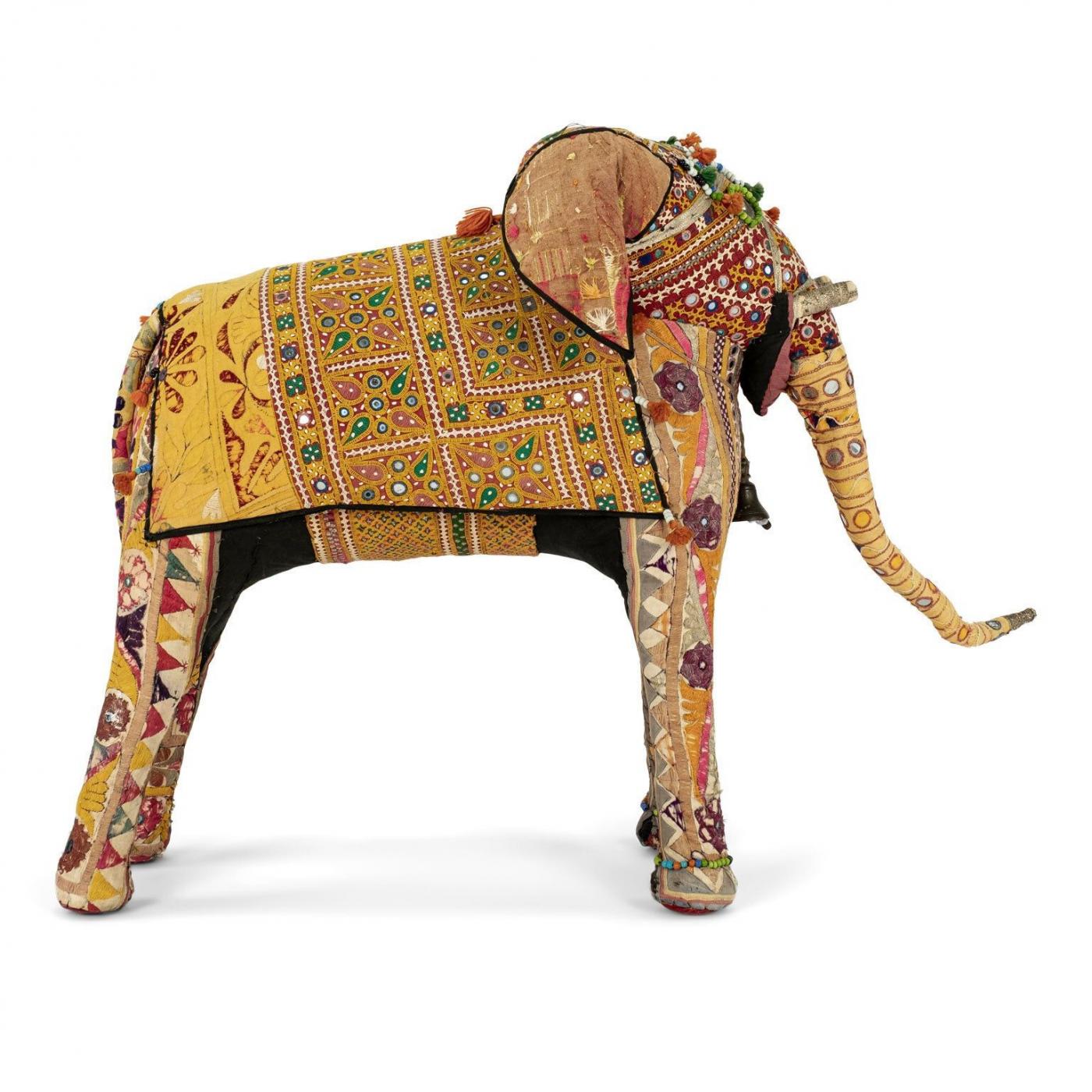 Massive Vintage Cotton Elephant Covered in Indian Textiles