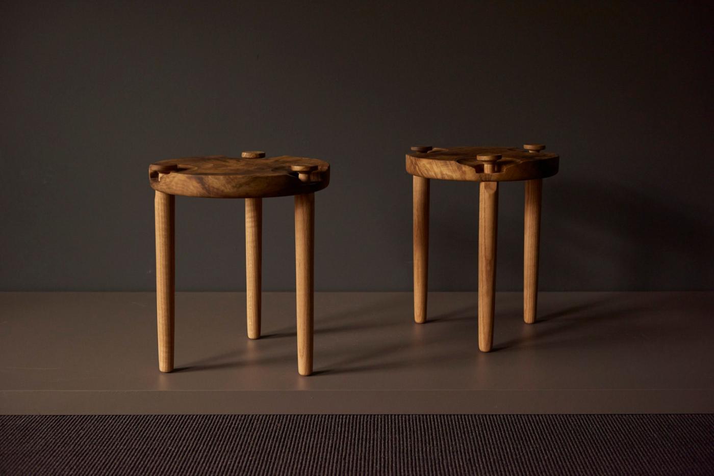 Michael Rozell - Pair of Side Tables in White Oak Burl Top by Michael ...