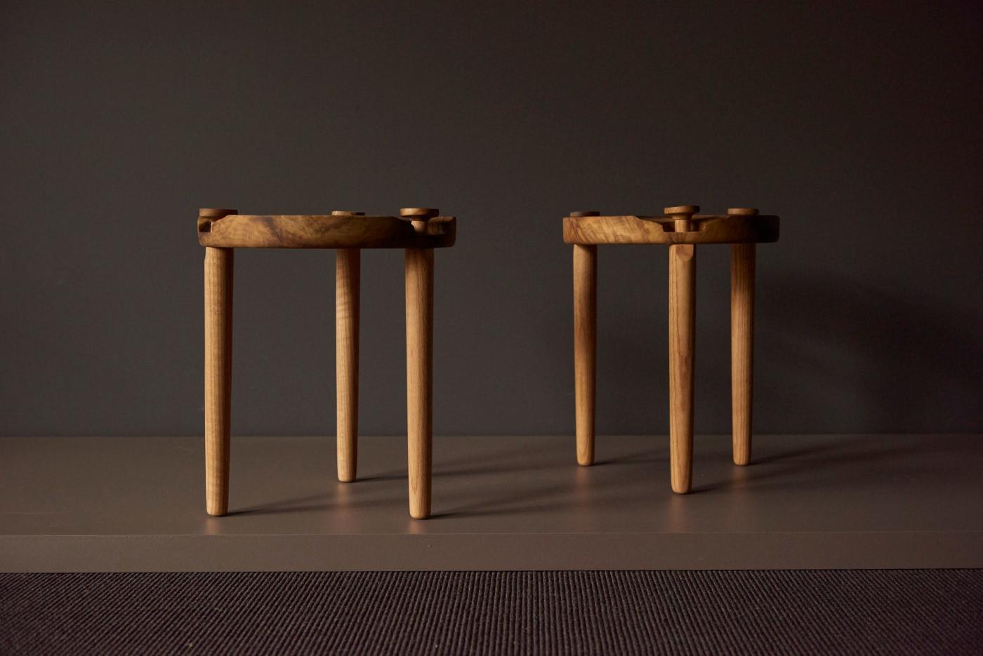 Michael Rozell - Pair of Side Tables in White Oak Burl Top by Michael ...