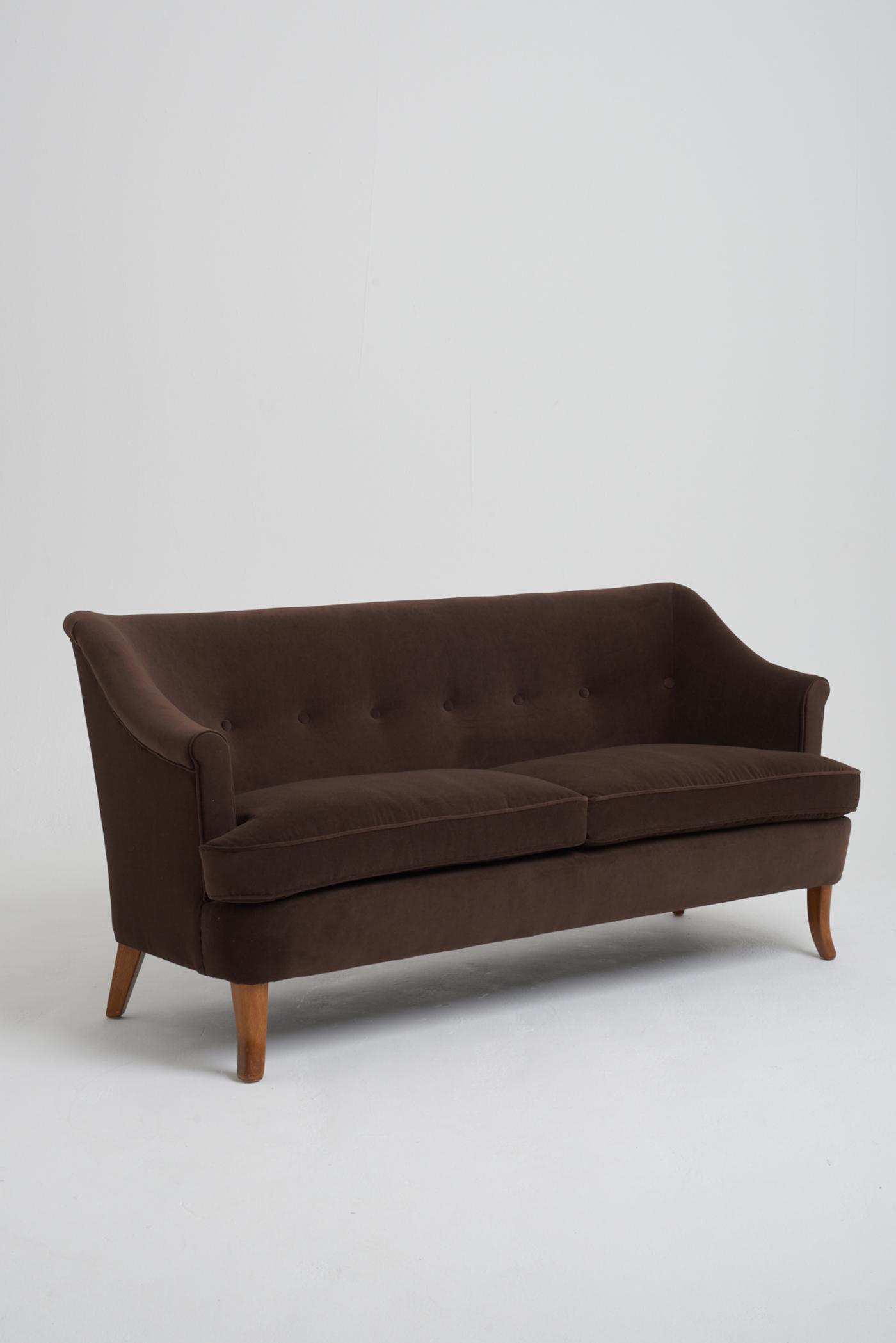 MidCentury Brown Velvet Sofa