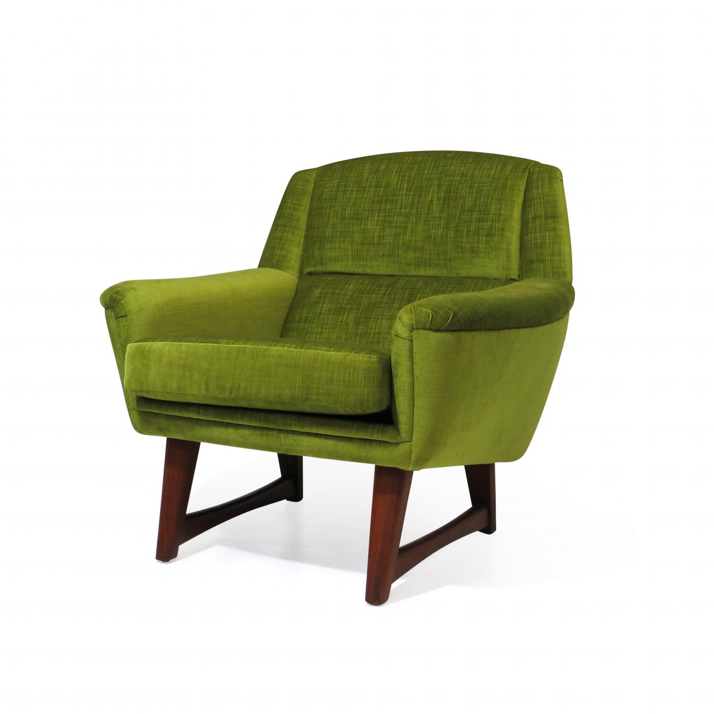 Mid Century Danish Green Velvet Lounge Chair