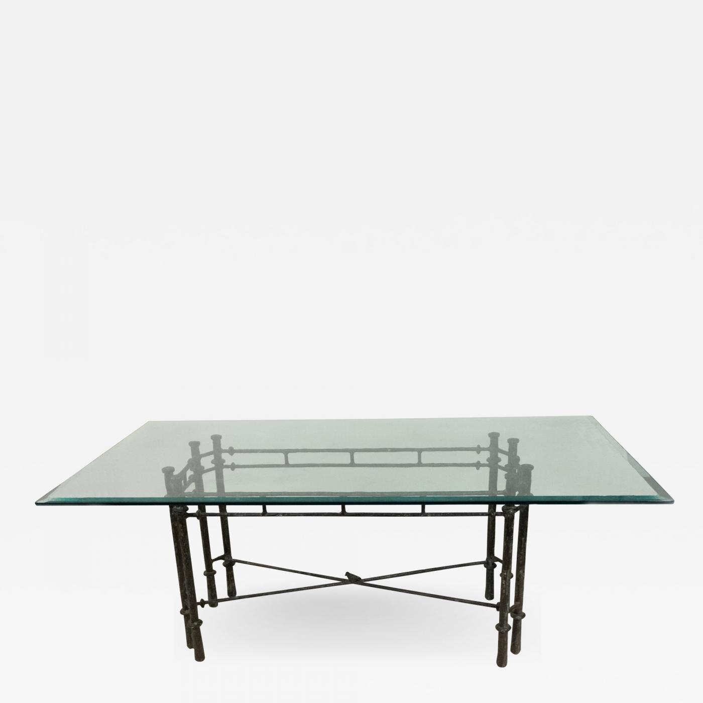 Mid Century Iron Dining Table With Glass Top