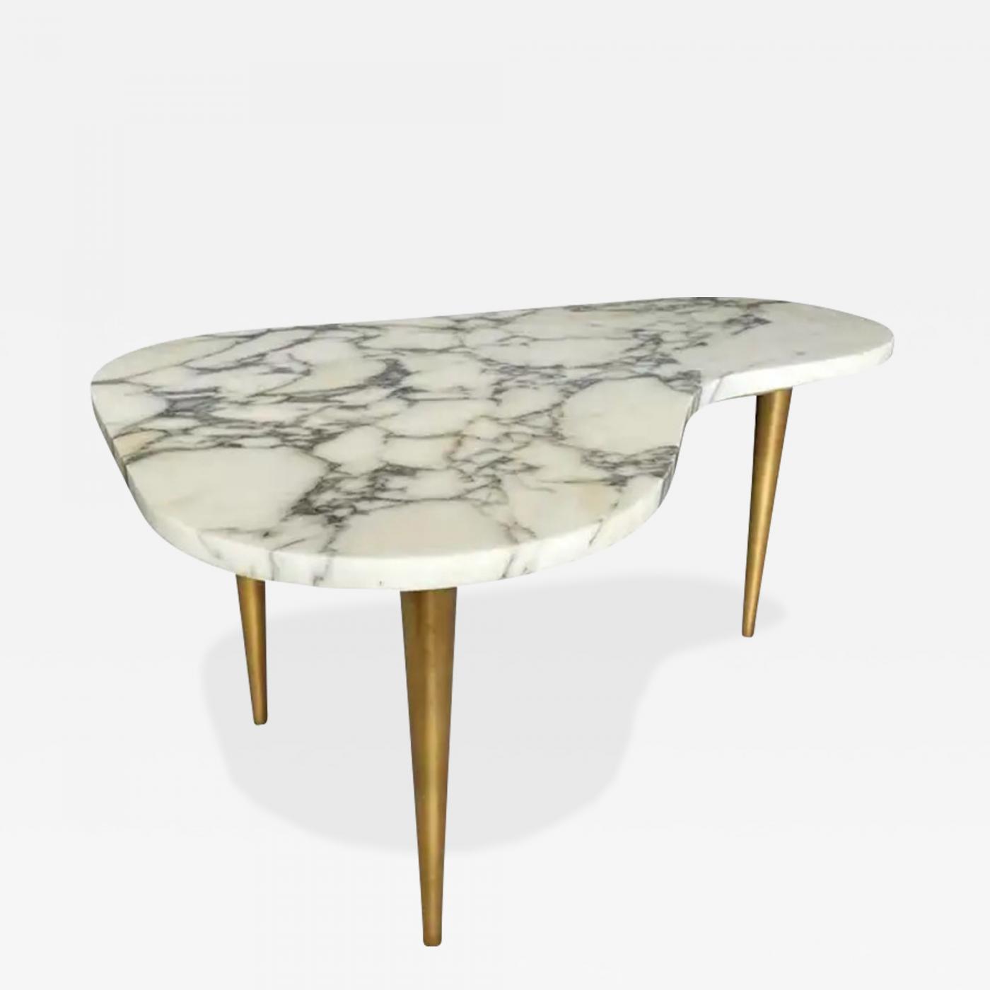 Italian Vintage Brass Coffee Table With Marble, 1960s