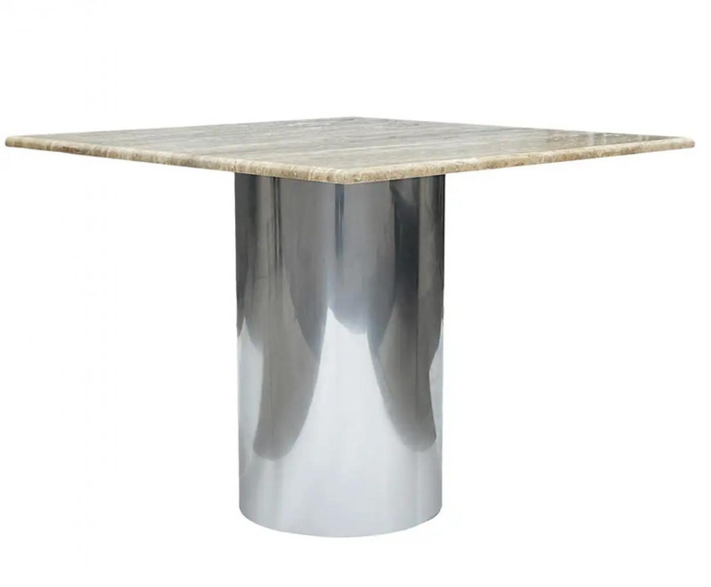 Mid Century Italian Post Modern Travertine Marble Dining Table With Steel Base