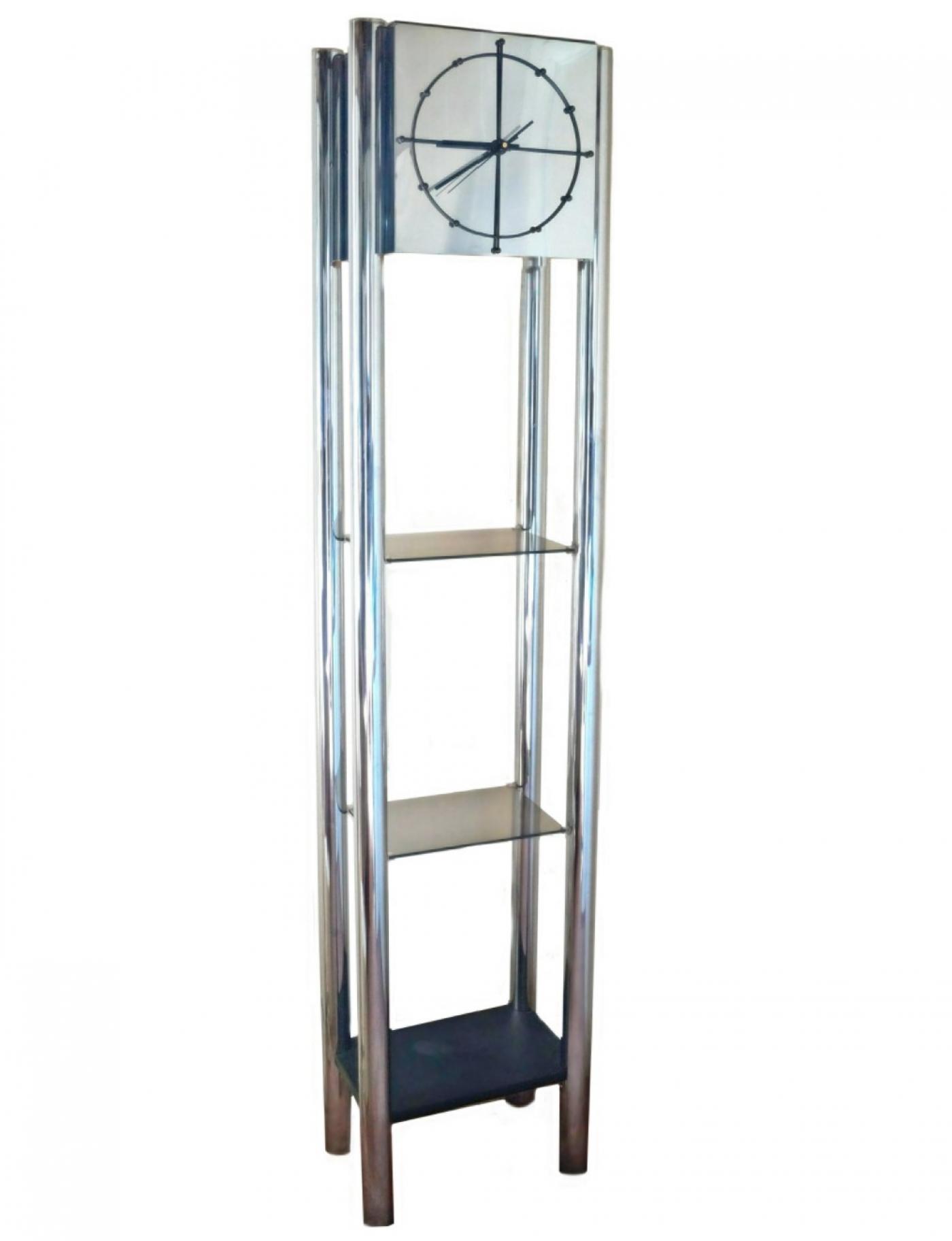 MidCentury Modern Chrome Standing Grandfather Clock Shelves Shelving